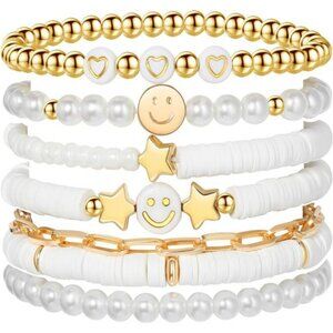 Preppy Beaded Bracelets Set Smile Heart Star Pearl Stackable Y2K Jewelry